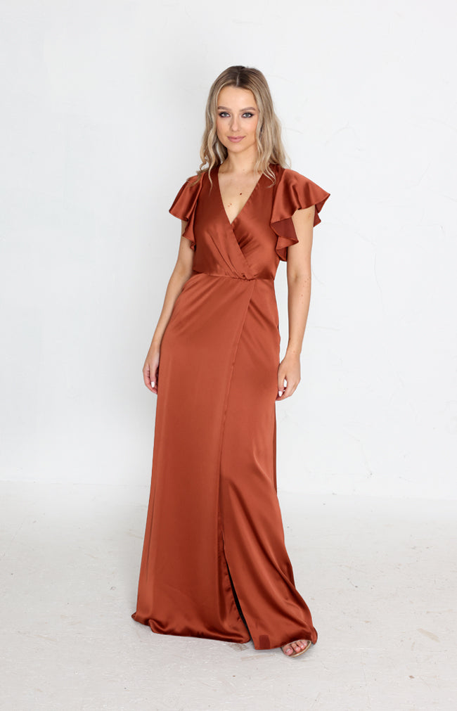 Della Satin Gown - Rust