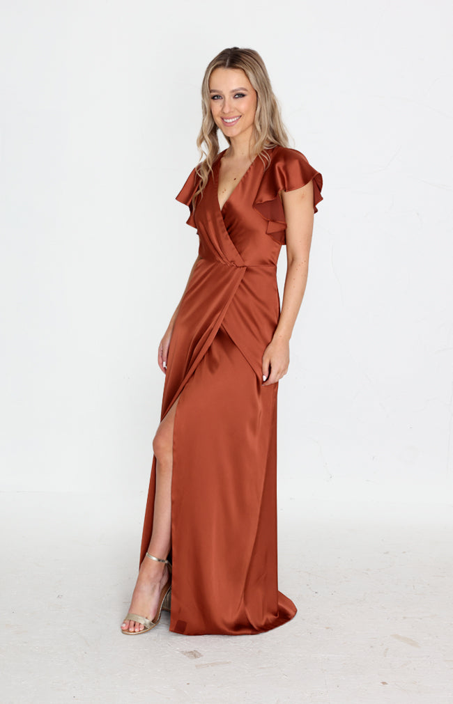 Della Satin Gown - Rust