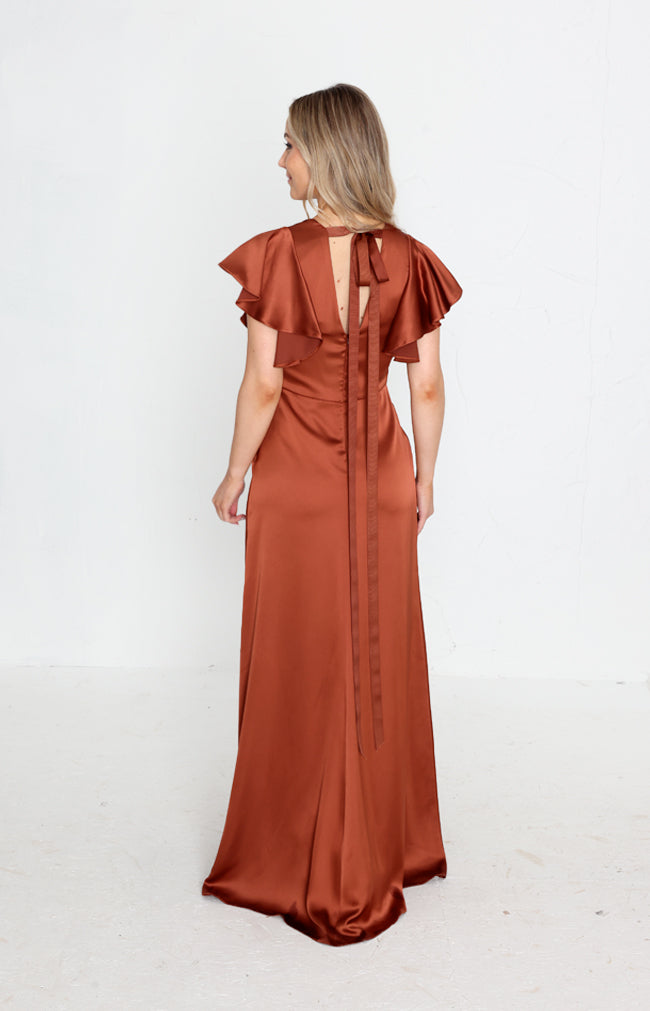 Della Satin Gown - Rust