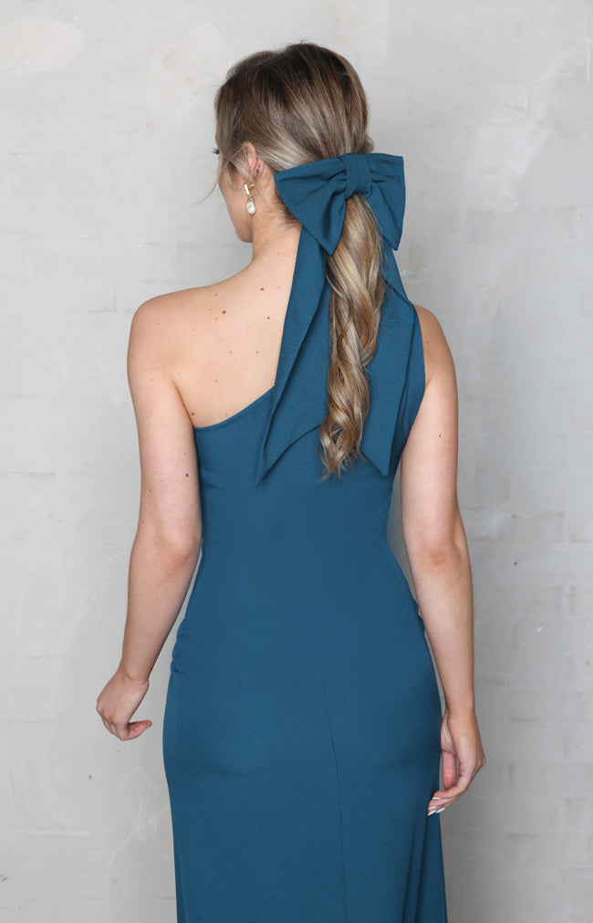 Fleur Crepe Gown Detachable Bow - Teal