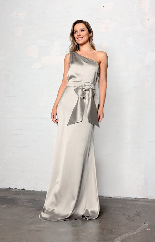 Fleur Satin Gown Detachable Bow - Silver