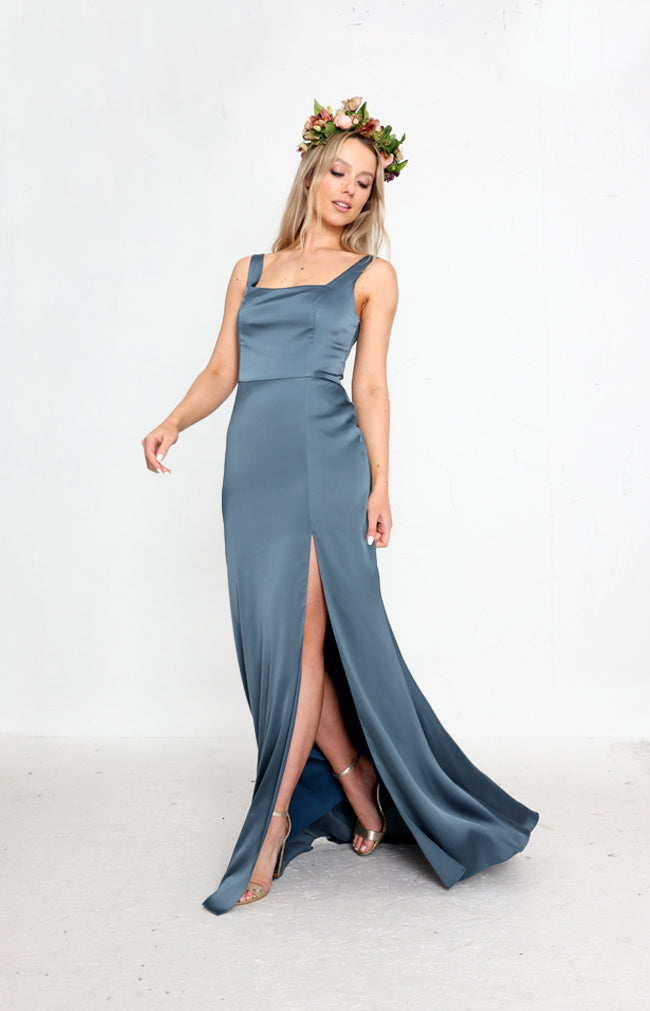 Edwina Satin Gown - Petrol