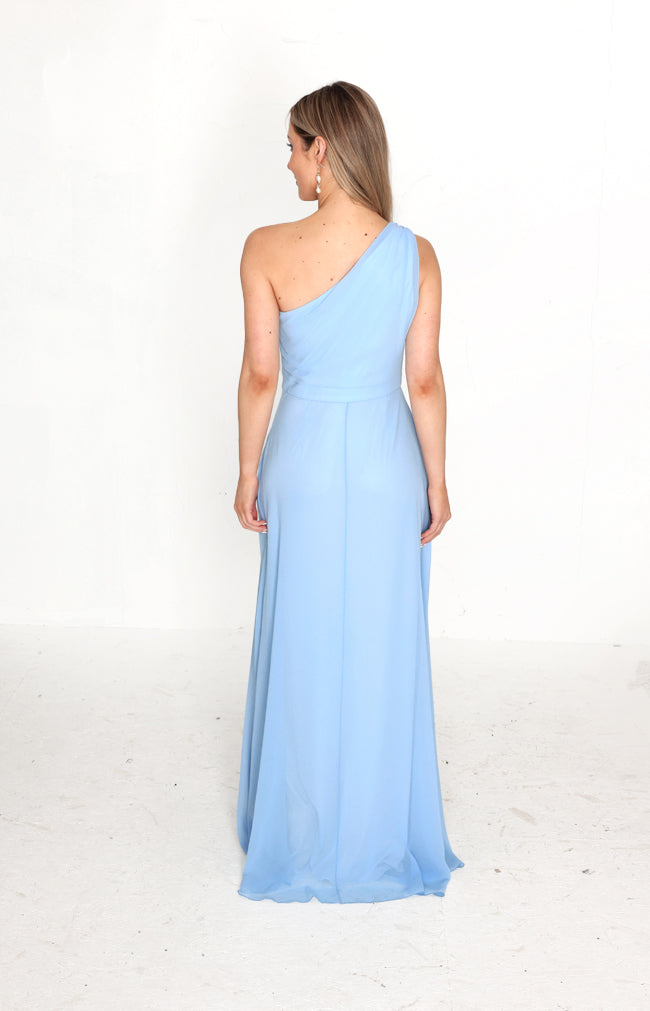 Fleur Chiffon Gown Detachable Bow - Cashmere Blue