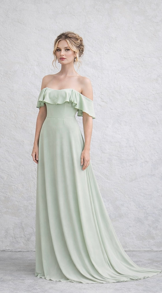 Freya Chiffon Gown - Sage