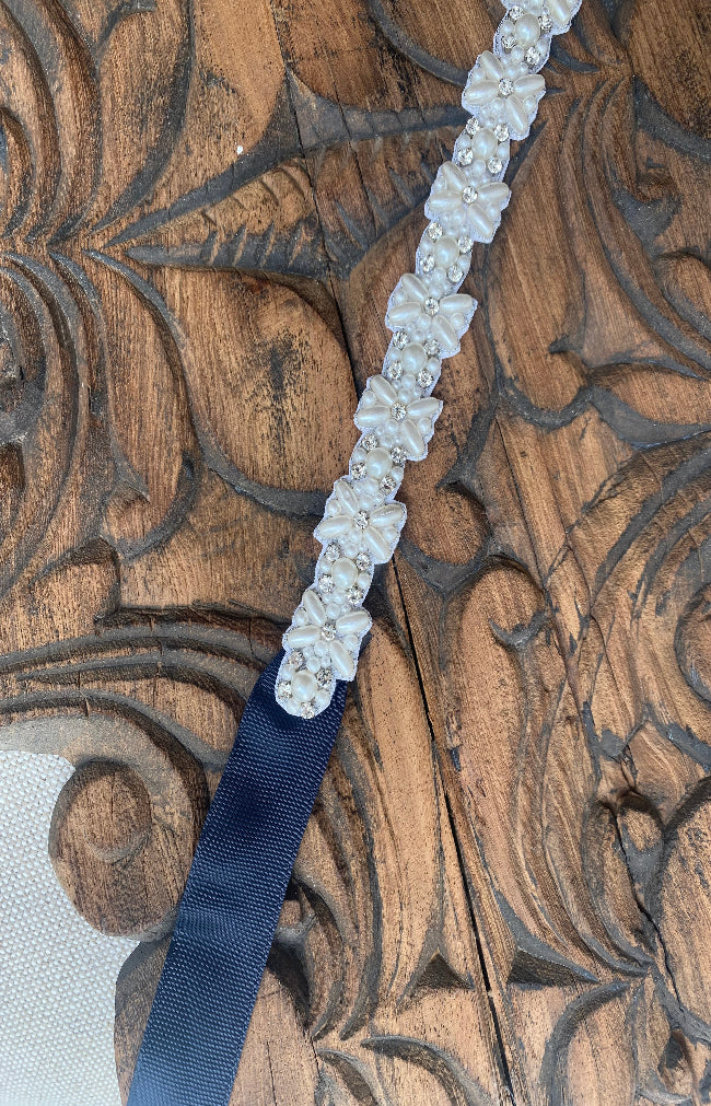 Mysie Beaded Belt - Ivory with Midnight ribbon
