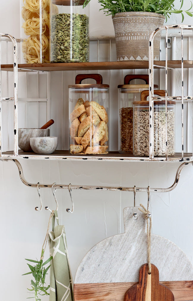 Glass storage jar with acacia lid - S