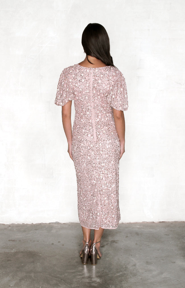 Diane Hand Beaded Midi Dress - Dusty Rose