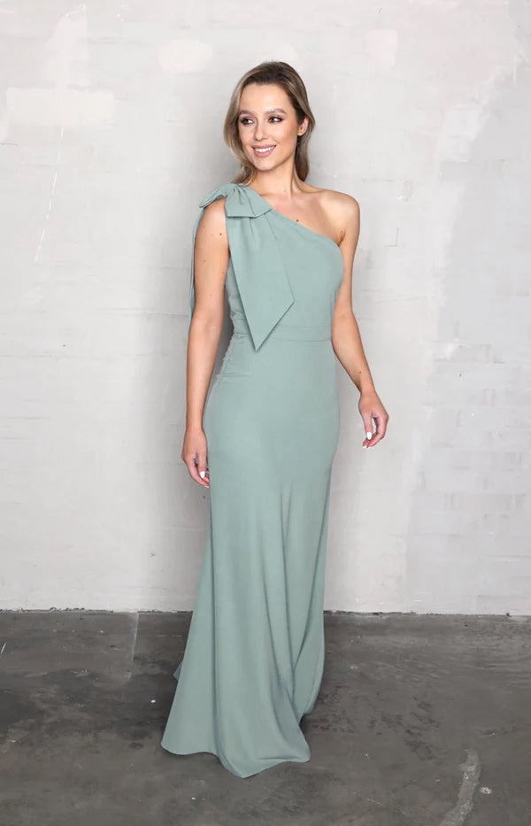 Fleur Crepe Gown Detachable Bow - Sage 0124