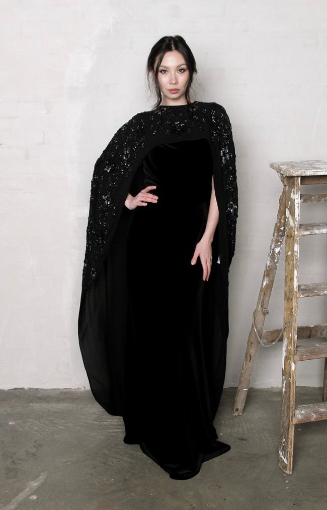 Karina Hand Embellished Cape - Black