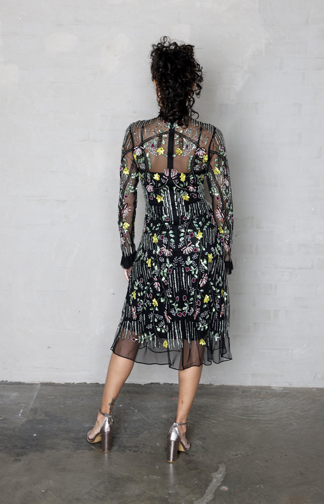 Sasha Hand Embellished Dress - Black Multi