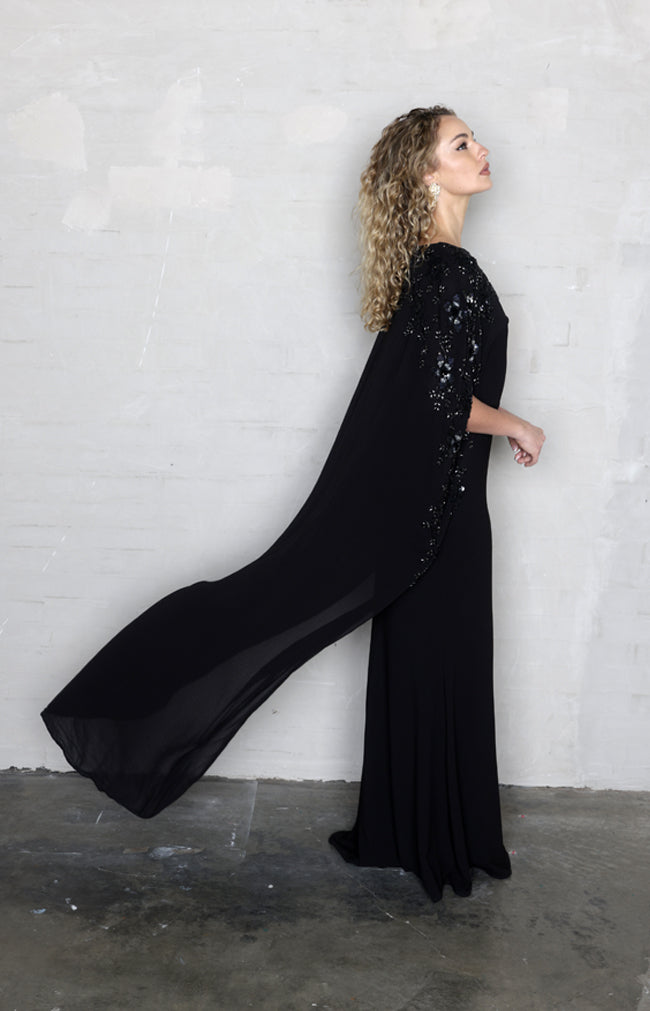 Karina Hand Embellished Cape - Black