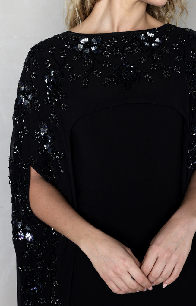 Karina Hand Embellished Cape - Black