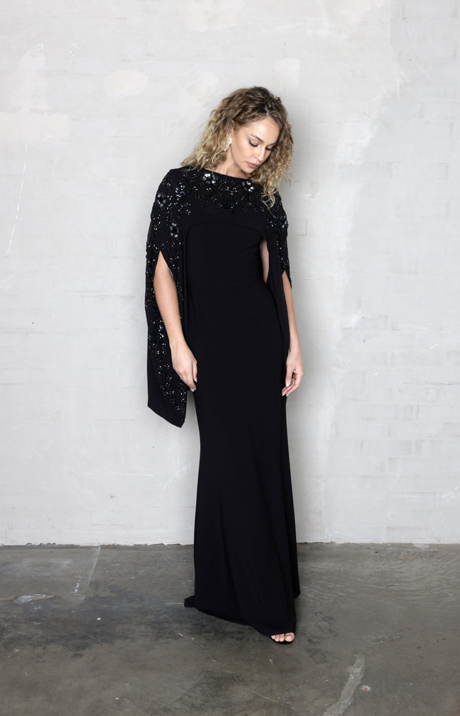Karina Hand Embellished Cape - Black