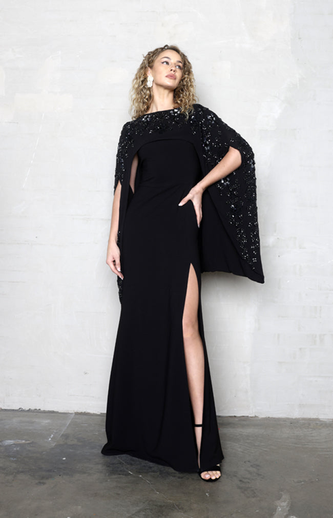 Karina Hand Embellished Cape - Black