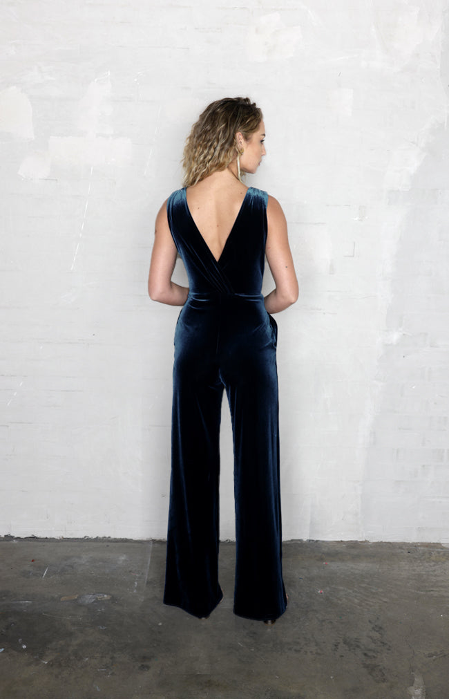 Mina Velvet Jumpsuit - Teal