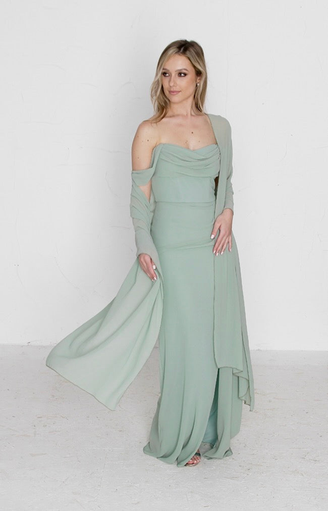 Austen Chiffon Gown - Sage