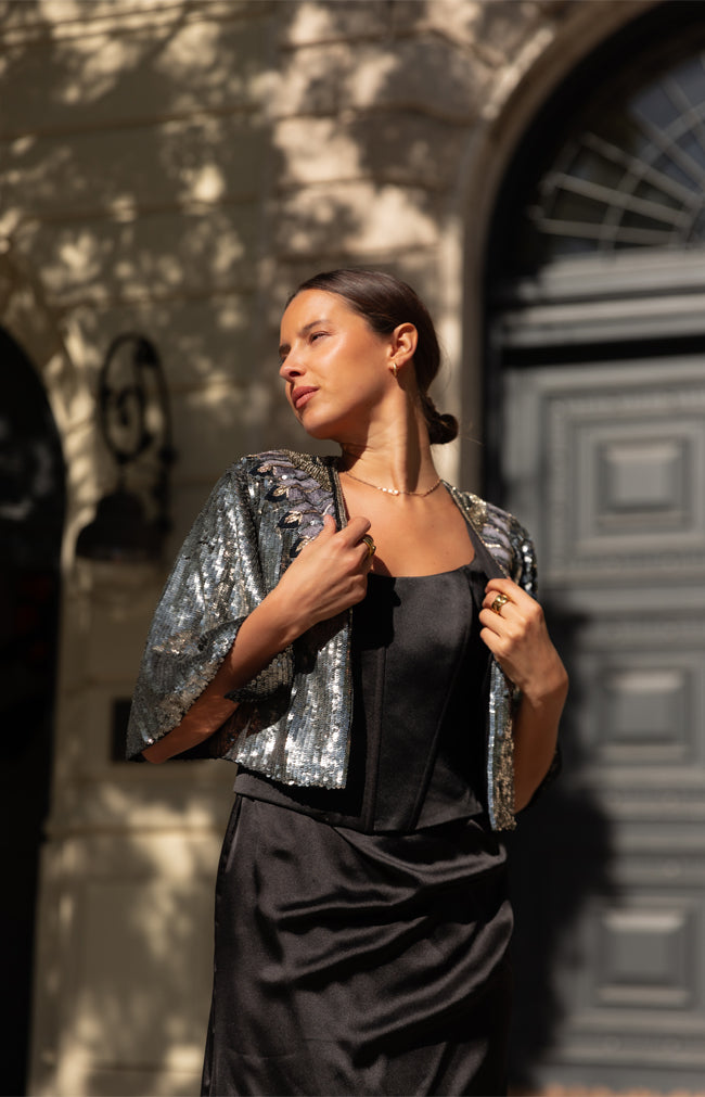 Florence Hand Beaded Cape - Limited Edition Silver