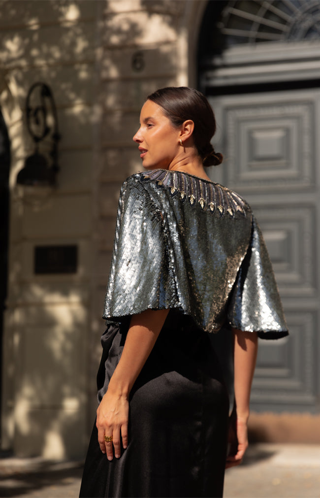 Florence Hand Beaded Cape - Limited Edition Silver