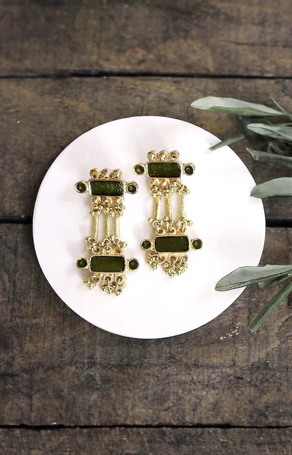 Yasmin Earring & Bracelet Set - Olive
