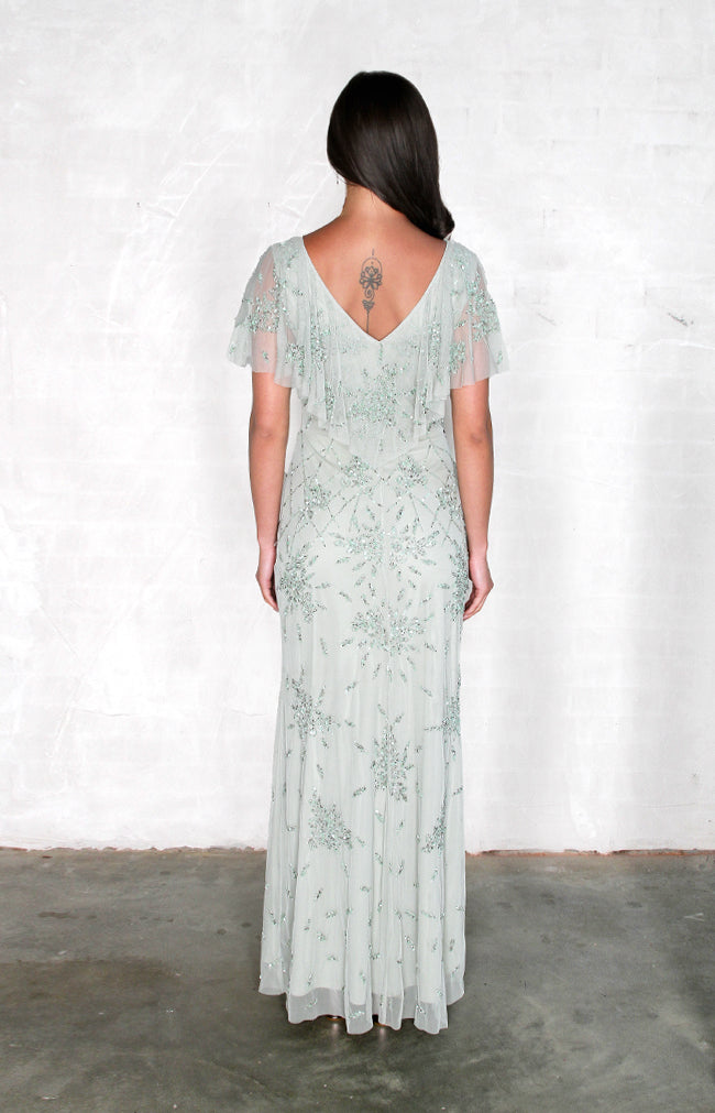 Annette Hand Beaded Gown - Sage