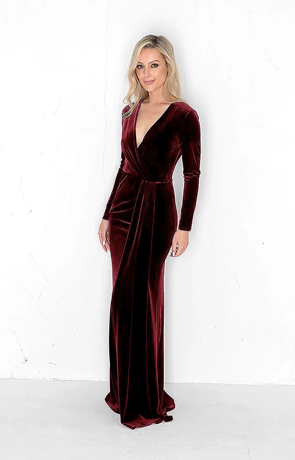 Anya Velvet Gown - Burgundy