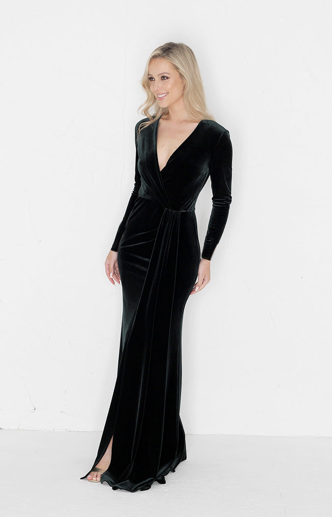Anya Velvet Gown - Forest Green