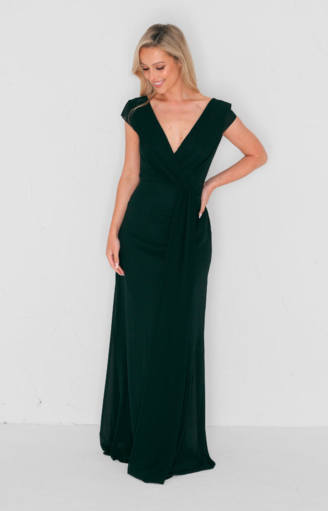 Eden Chiffon Gown - Forest Green