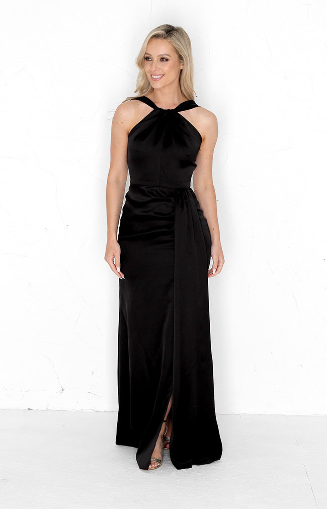 Caprice Satin Gown - Black