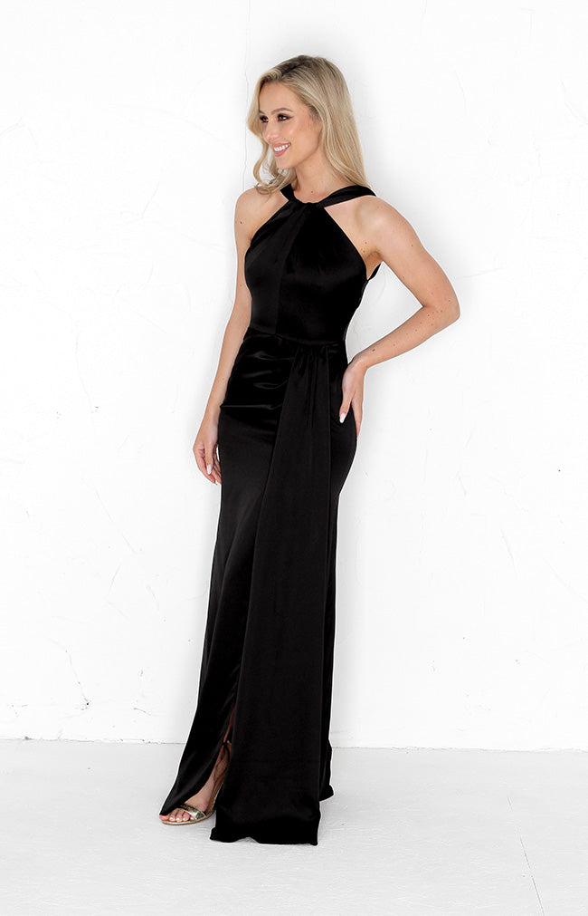 Caprice Satin Gown - Black