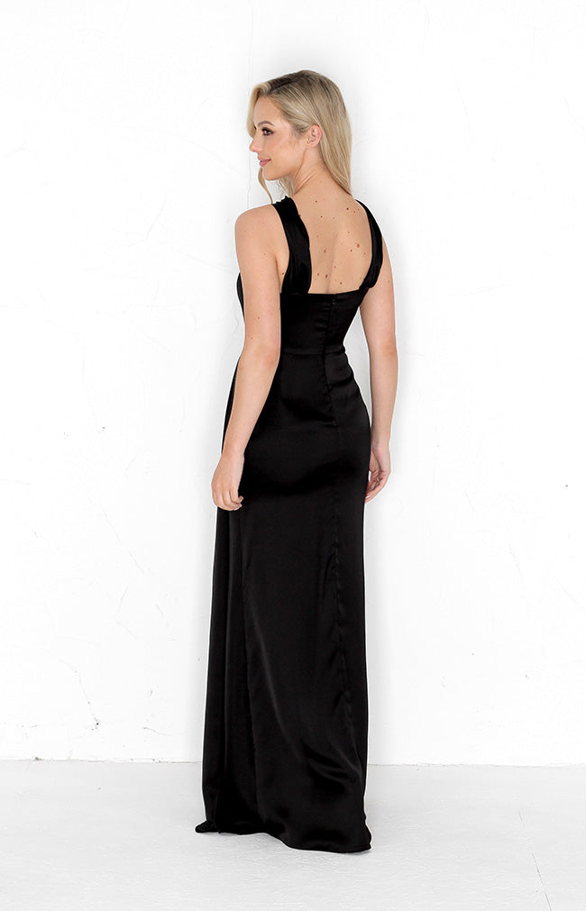 Caprice Satin Gown - Black