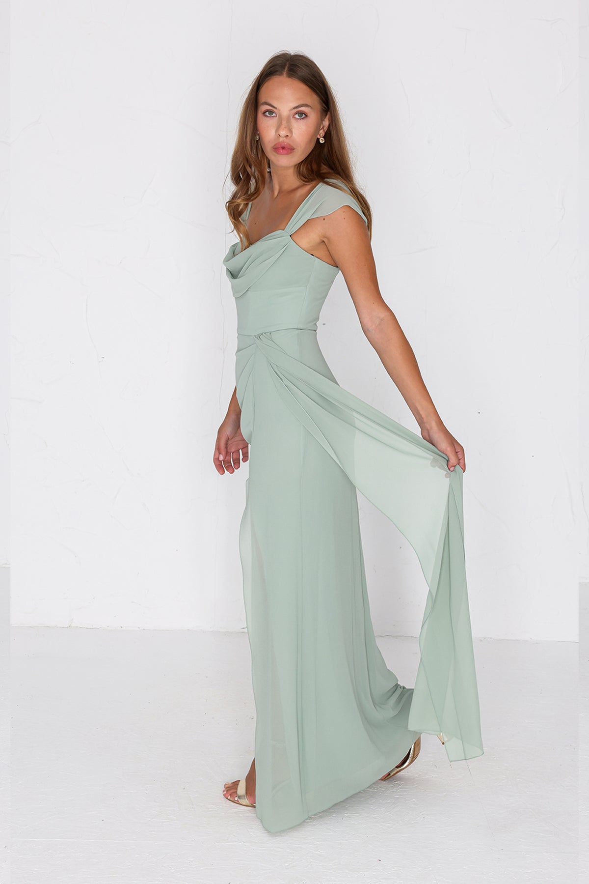 Austen Chiffon Gown - Sage