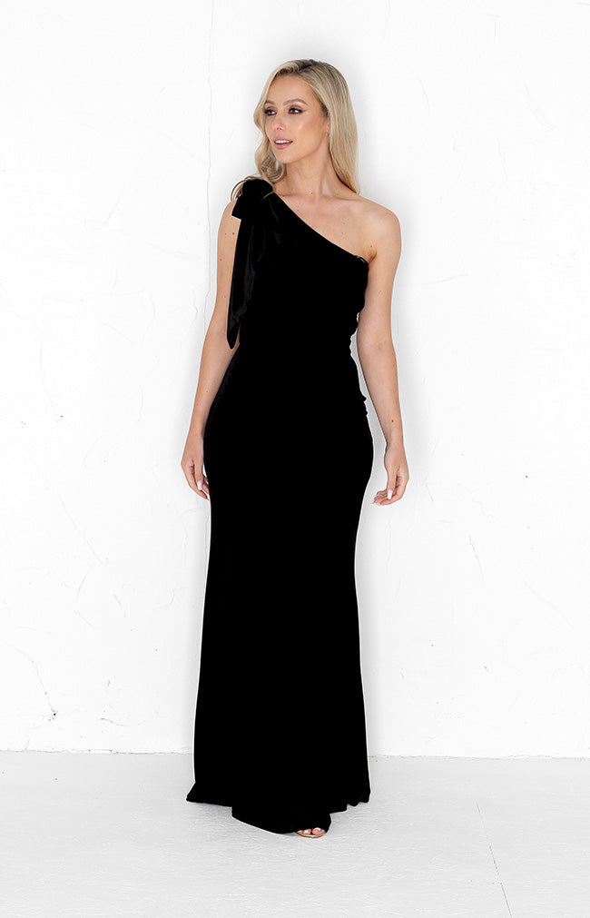 Fleur Velvet Gown Detachable Bow - Black