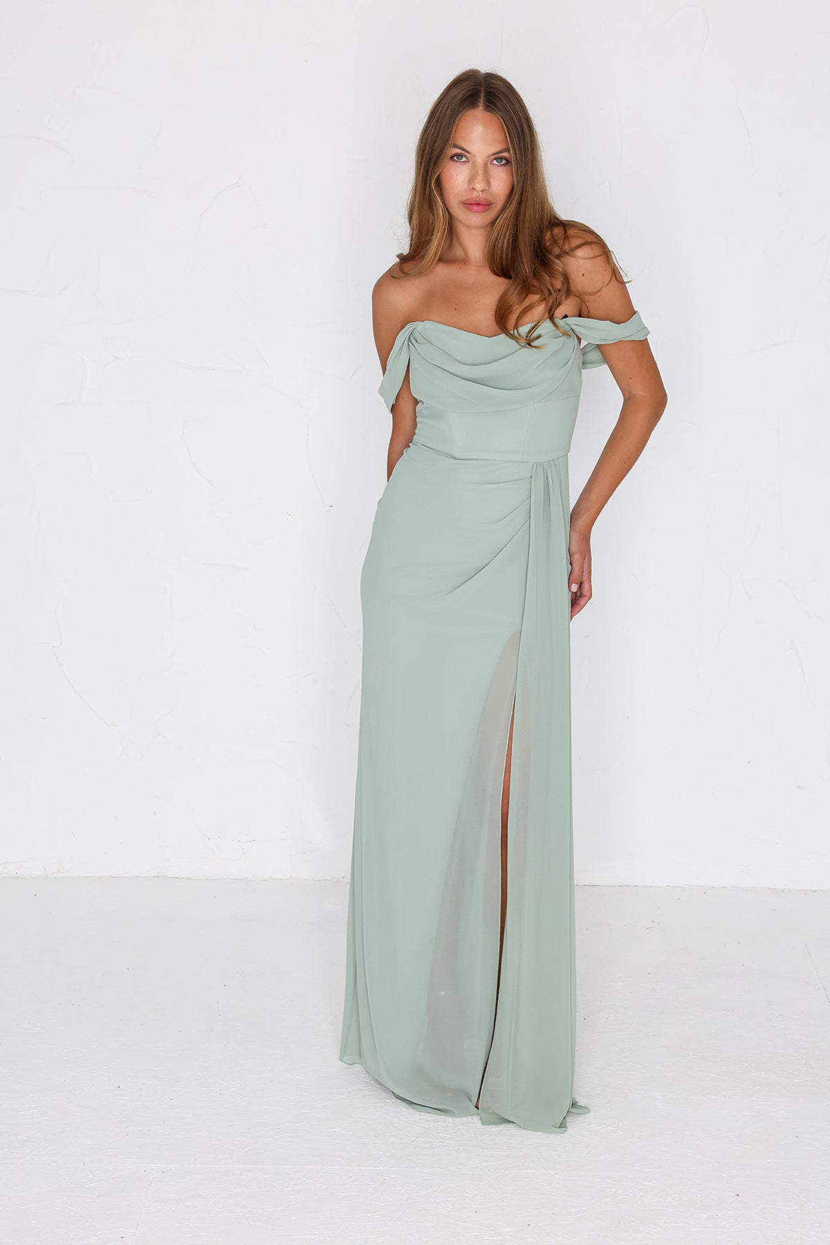 Austen Chiffon Gown - Sage