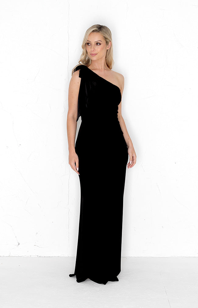 Fleur Velvet Gown Detachable Bow - Black