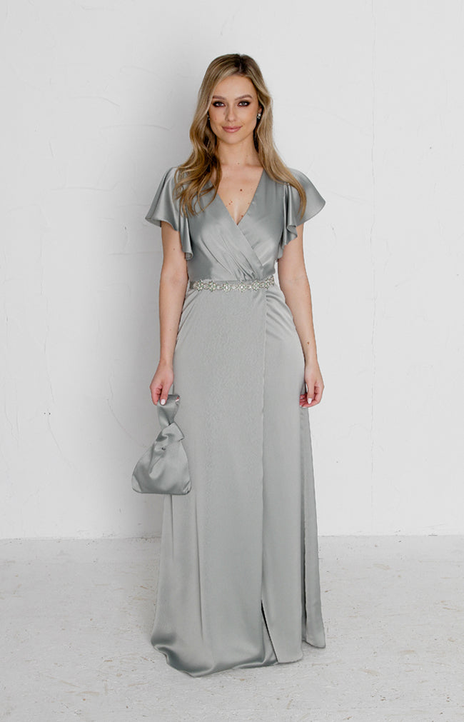 Della Satin Gown - Sage