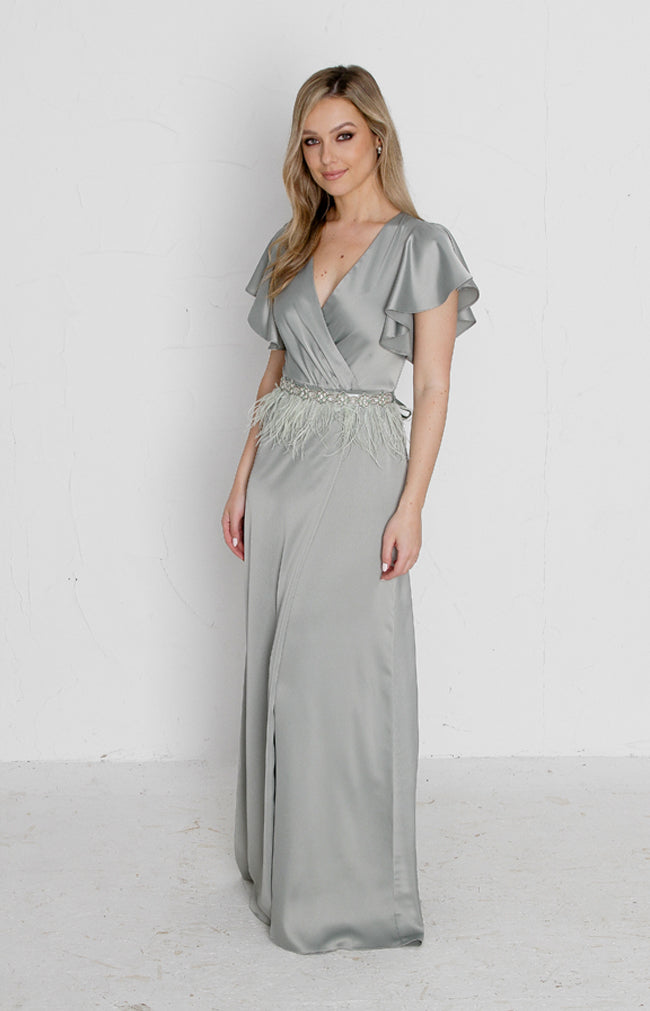 Della Satin Gown - Sage