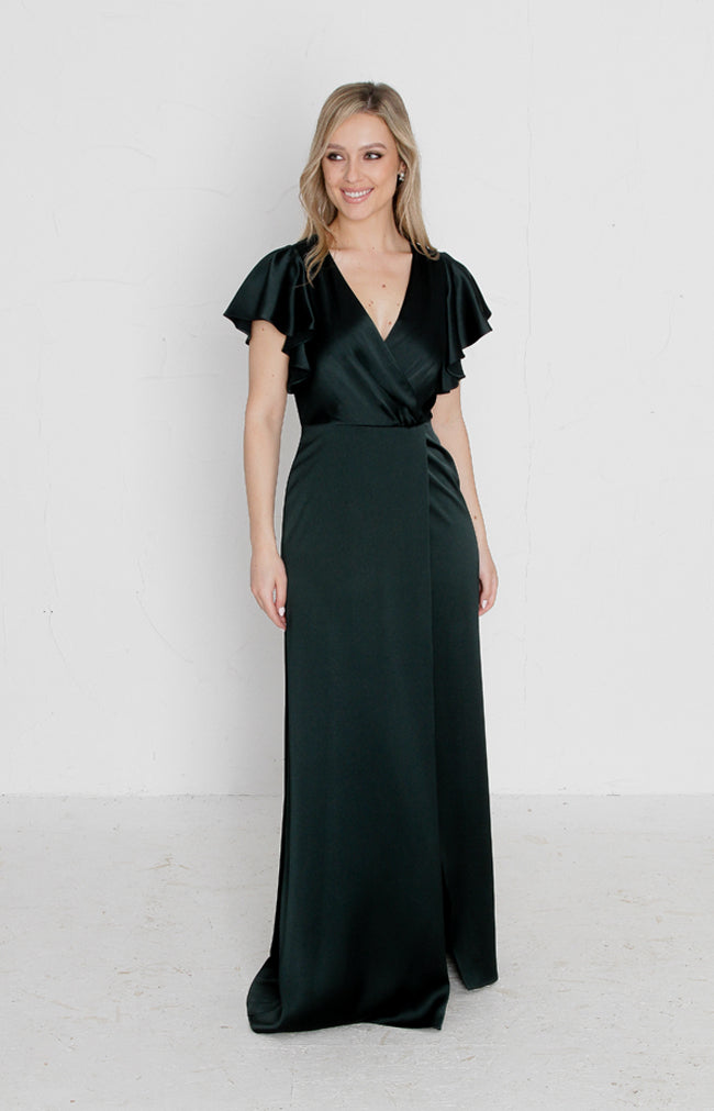 Della Satin Gown - Forest Green