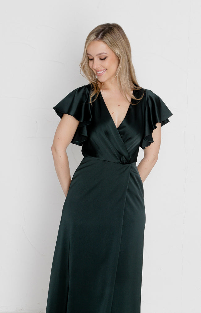 Della Satin Gown - Forest Green