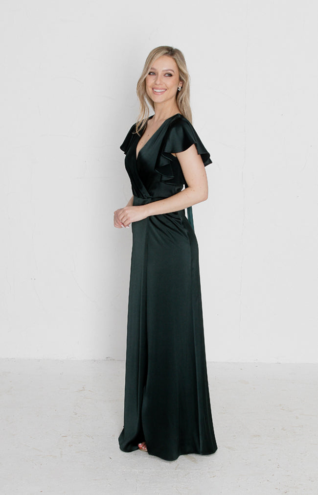 Della Satin Gown - Forest Green