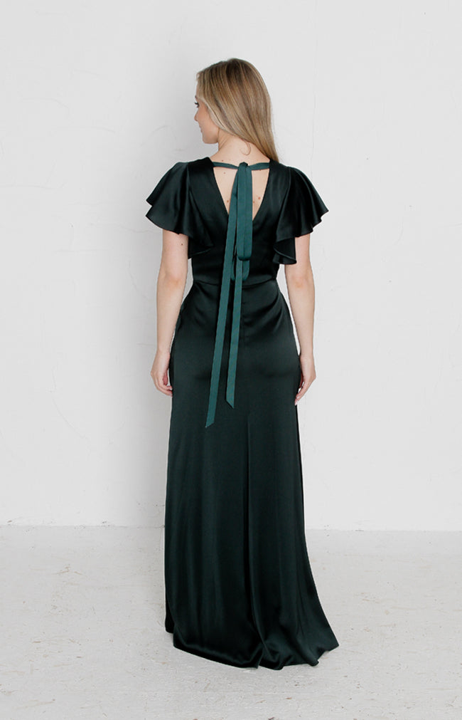 Della Satin Gown - Forest Green