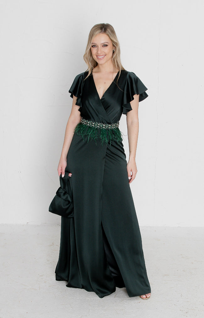 Della Satin Gown - Forest Green
