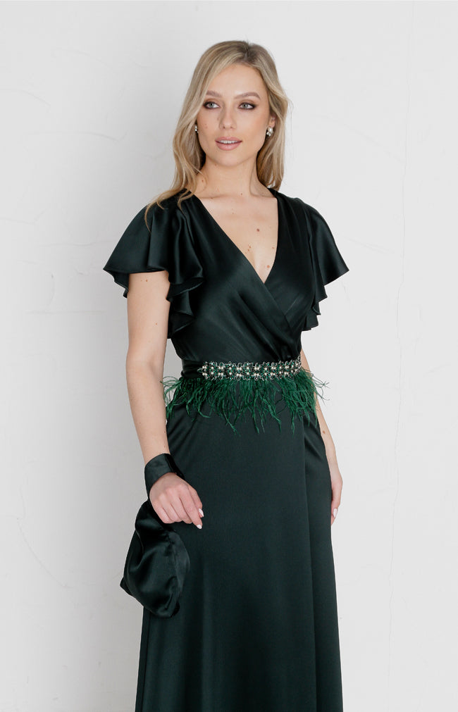 Della Satin Gown - Forest Green