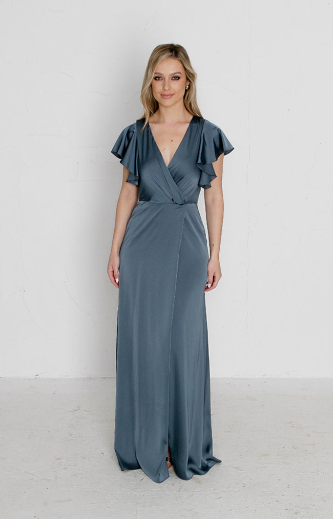 Della Satin Gown - Petrol