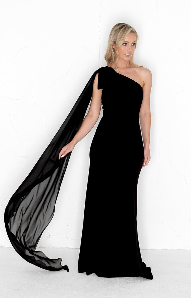 Fleur Crepe Gown Detachable Bow - Black