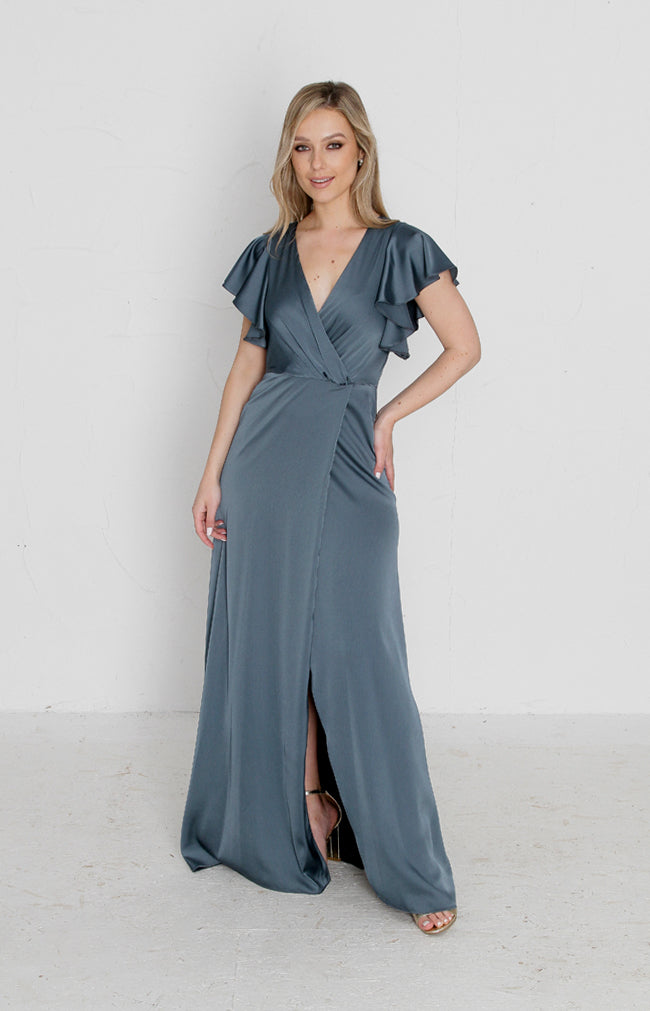Della Satin Gown - Petrol