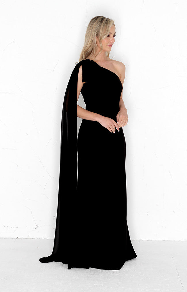Fleur Crepe Gown Detachable Bow - Black