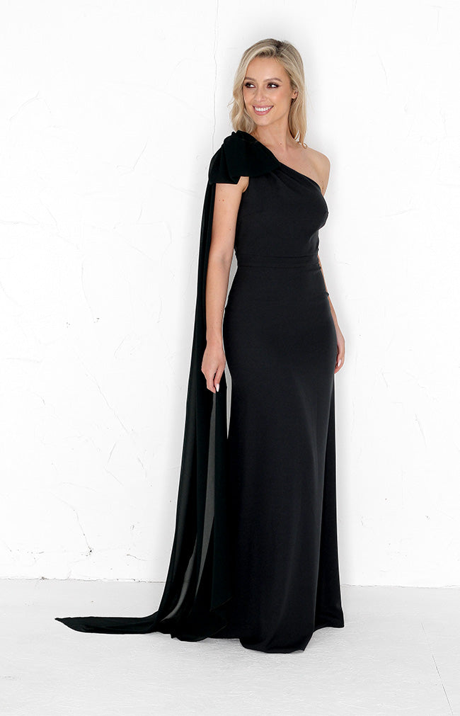 Fleur Crepe Gown Detachable Bow - Forest Green