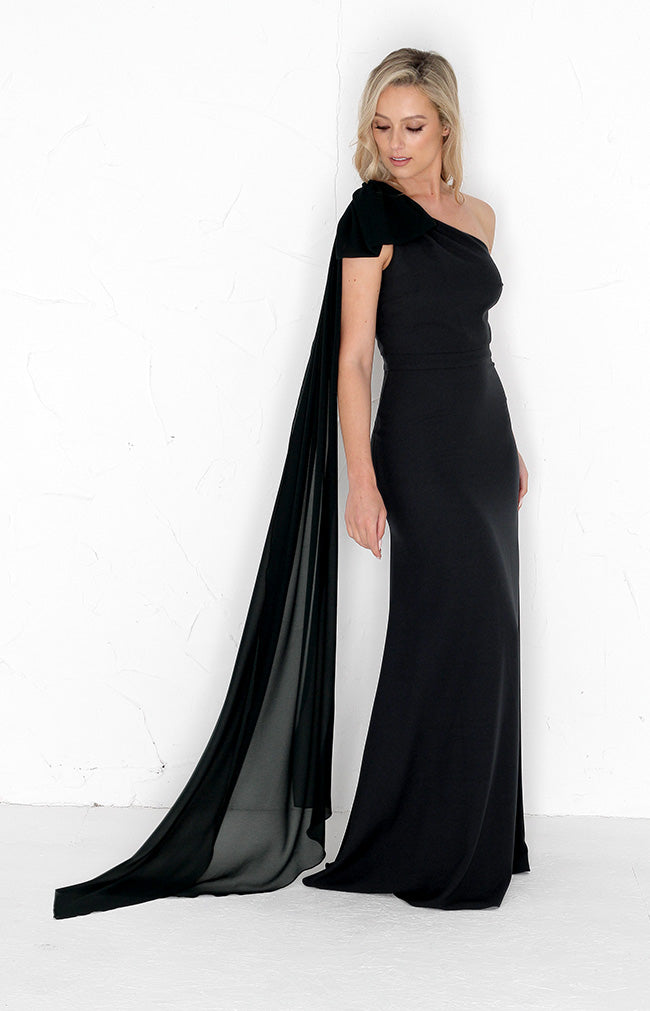 Fleur Crepe Gown Detachable Bow - Forest Green