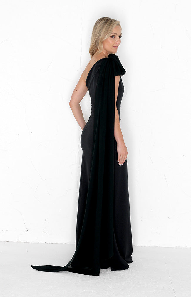 Fleur Crepe Gown Detachable Bow - Forest Green