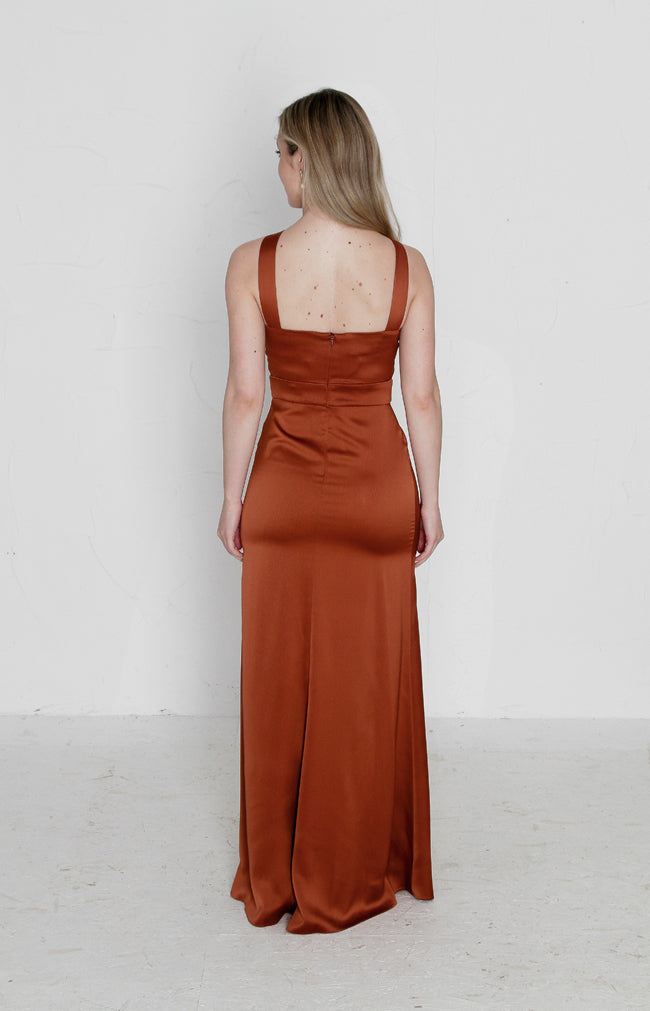 Lopez Satin Gown - Rust